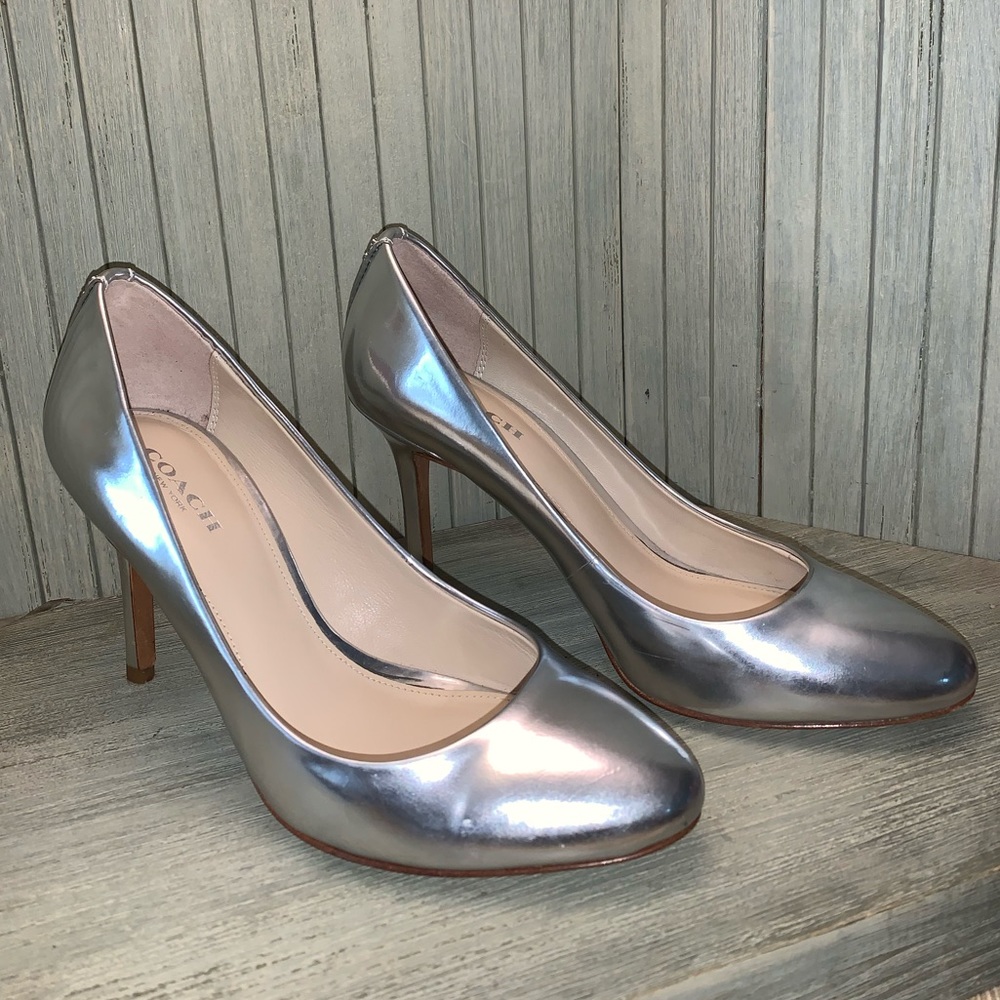 Flawless Silver Coach Heels Size 5B